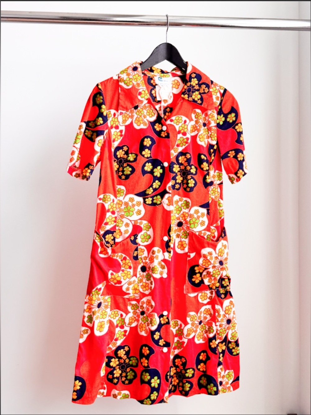 Vtg 60s Conrad Montreal Mod Psychedelic Floral Housecoat Dress S Festival Ready